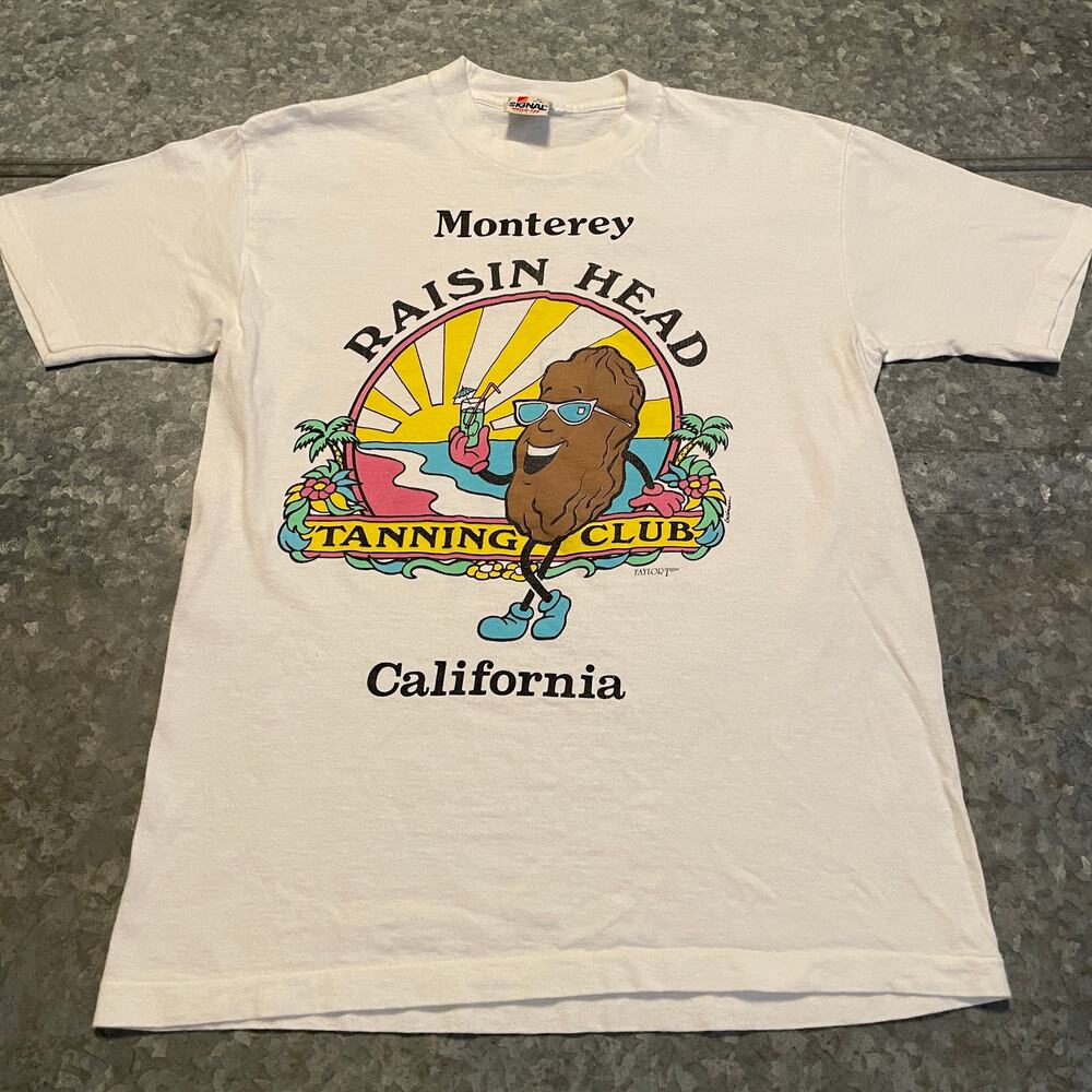 Vintage Raisin Head Tanning Monterey California Shirt Medium USA 80s Signal Tee